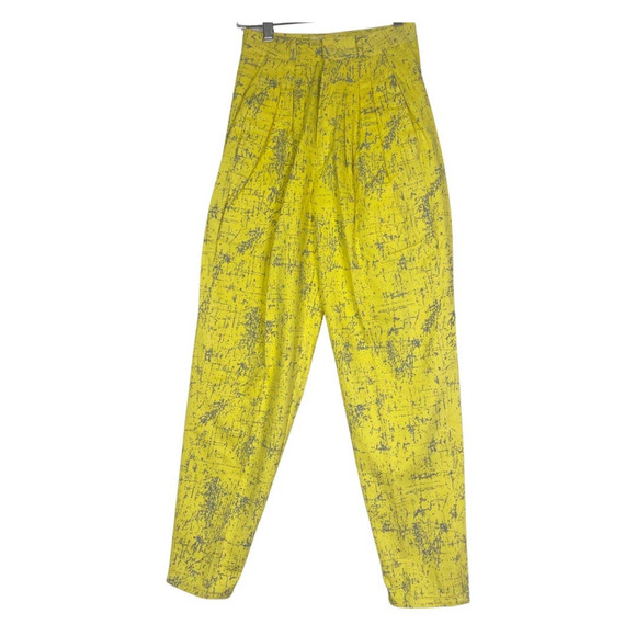 Retro Yellow Grey Splatter Pattern Pleated Deadstock 1980s Pants Via Satellite - Picture 1 of 8